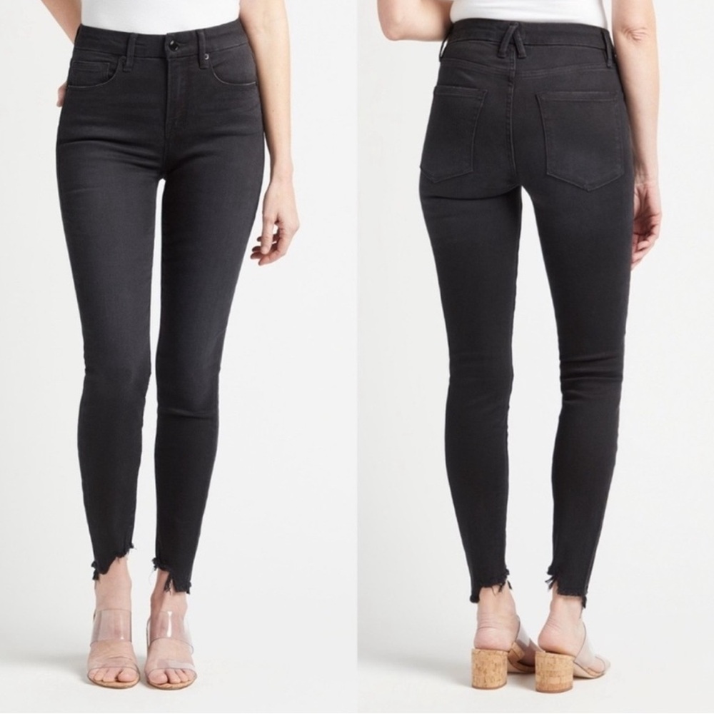 Good American Good Legs Step Hem Black Skinny Jeans